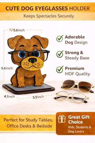 Image of PANAH Cute Dog Eyeglasses Holder | Decorative Spectacle Stand for Desk & Bedside | Kids Room & Study Table Glasses Holder | Handmade MDF Eyewear Organizer