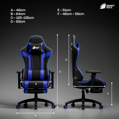 Image of Green Soul Raptor Pro Racing Edition|Ergonomic Gaming Chair with Massager & Legrest|Premium Fabric | 3D Armrest | Adjustable Neck & Lumbar Pillow|3 Year Warranty (Black & Blue)