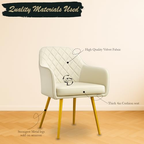Image of Velvet Accent Chair with Matching Pouffe & Floral Cushion | Modern Upholstered Armchair with Gold Metal Legs | Lounge Chair for Living Room, Bedroom, Office, Guest Room (Beige Diona)
