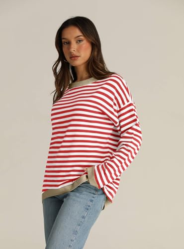 IRISGOD Womens Fall Striped Sweater Long Sleeve Color Block Tops Loose Drop Shoulder Pullover Shirts3