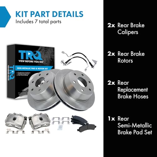 Image of TRQ Rear Brake Pad & Rotor Kit Semi-Metallic Compatible with 2008-2014 Chevrolet Express 1500 2008-2013 GMC Savana 1500