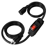 6.56 FT Waterproof Extension Cord with Switch, 1250W/10A Heavy Duty 3 Prong Plugs, 18/3 SJT Extension Cord, UL Listed, Indoor/Outdoor Use (Black)