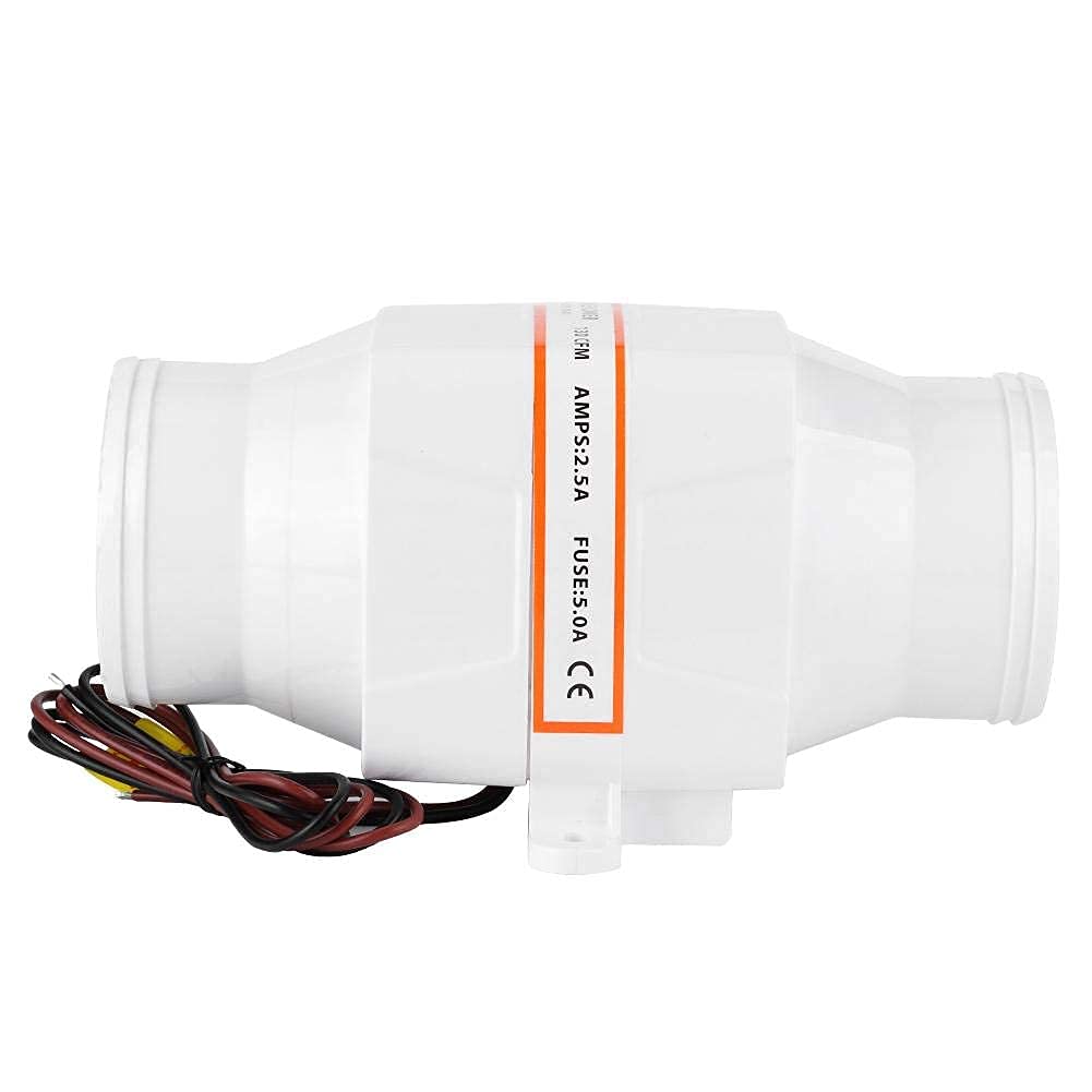 Ventilatore d'aria 12V/24V DC, ventilatore d'aria di sentina marina in linea 3 pollici Ventilatore muto forte di ventilazione, per yacht bianco(24V)