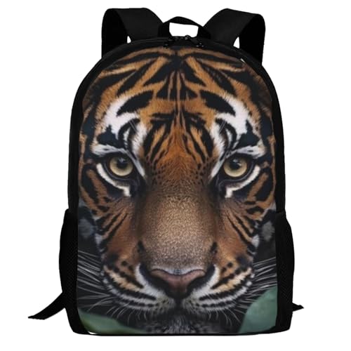 17 Inch Backpack for Tiger Through Lush Green Foliage Lightweight Adjustable Animal Backpacks with Mesh Side Pockets for Travel Outdoor Sports