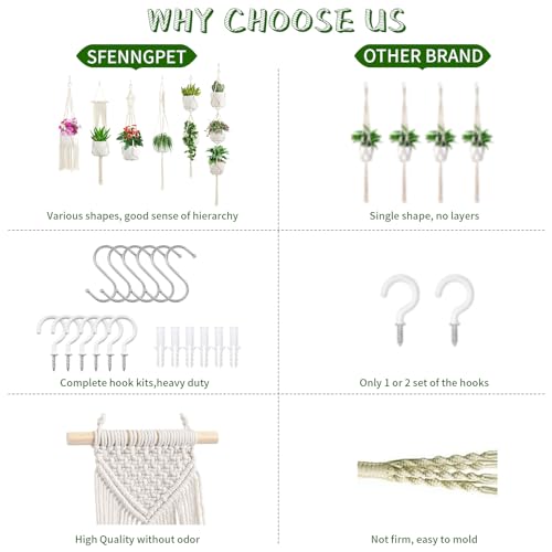 image for SFENNGPET Macrame Plant Hangers, 6Pack Hanging Planters for Indoor Pla