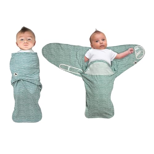Image of Norani Baby Snugababe Swaddle Pod: Secure arm Inserts, Easy-Zip for Diaper Changes, Parents Award Winner for Best Sleep, Green Stripes