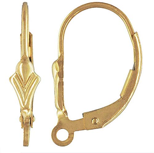 Regal Findings-10 Pack 14k Gold Filled Fleur De Lis Ear Wire Lever Back Clip Earring Connector with Closed Ring. Size: 17 x 10 mm; Designed with a Wide Opening and Strong hinged Closure, (10)