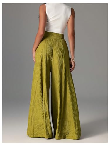 GORGLITTER Women's Flowy Wide Leg Pants Casual Textured Elastic High Waisted Palazzo Trousers3