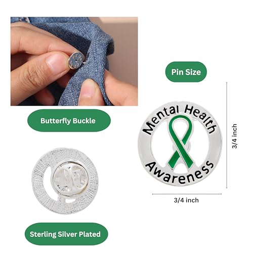 Green Ribbon Awareness Pins - Wholesale Pack Pins for Cerebral Palsy, Glaucoma, Mental Health, Bipolar Disorder, Organ Donation, Liver Cancer- Perfect for Gift-Giving and Fundraising2