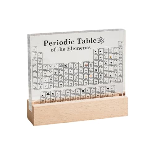 元素周期表 実物実際の元素の周期表 83種実物 元素入り アクリル 周期表 ディスプレイ 化学 元素記号 元素表 一覧 木製LEDベース付き15*4.5*13.4 cm 学習ツール 学用品 子供 教育 学校 科学 理科 インテリア 室内装飾 (透明タイプ+