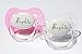 Personalized Pacifier with Name, 2 Pack Pink Glitter & White, (0-6 Months & 6-18 Months Available), Engraved Pacifier, Custom Pacifier, CAN BE STERILIZED (0-6 Months)