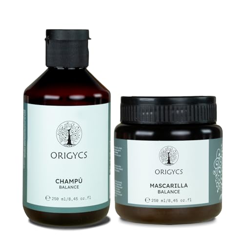 Origycs Pack Balance Natural (Champú + Mascarilla) – Fórmulas 95% Naturales | Regula el Sebo, Purifica y Revitaliza | Con Uva, Sauce, Carbón Activo y Caléndula | Vegano y Sin Sulfatos
