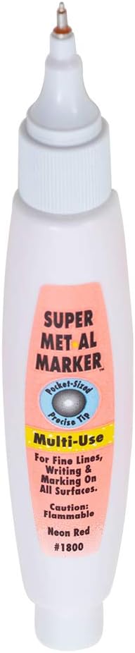 Brock 12 Pc Set Neon Red Super Met-Al Fine Tip Paint Marker Pens 1.4mm Stroke Weatherproof Metal Stone Plastic Glass Industrial Auto Arts Trade