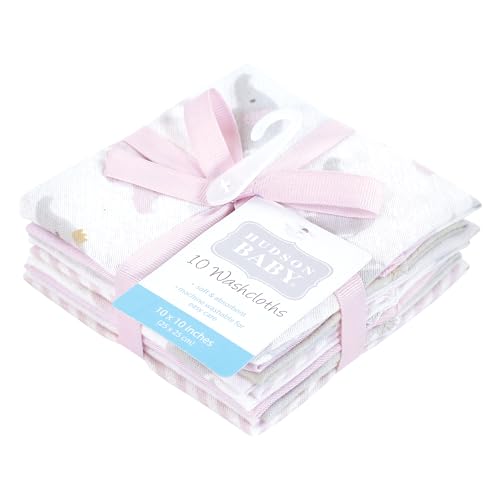 Image of Hudson Baby Unisex Baby Flannel Cotton Poly Washcloths, Lilac Elephants 10 Pack, One Size