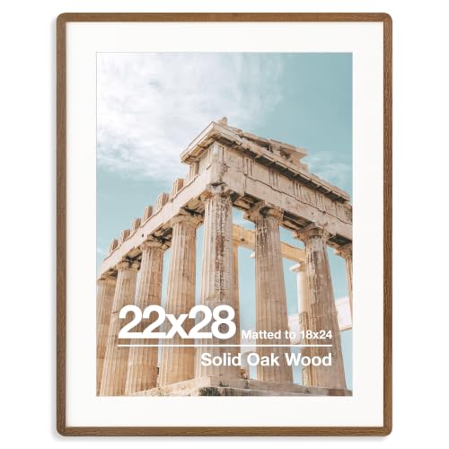 FLYJOE 22X28 Poster Frame | Solid Oak Wood 22 X 28 Picture Frame | 22X28 Picture Frame With Mat For 18X24 | Tempered Glass And Hanging Hardware Included | Puzzle Frame Wood (Walnut, 2 Pcs)