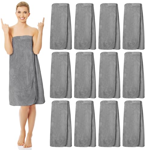 Image of Tigeen 12 Pcs Spa Robe for Women Waffle Spa Wraps with Pocket Adjustable Closure Lightweight Towel Wraps for Bath Shower (Gray, M)