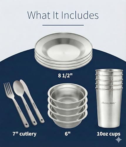 image for Wealers Unique Complete Messware Kit Polished Stainless Steel Dishes S