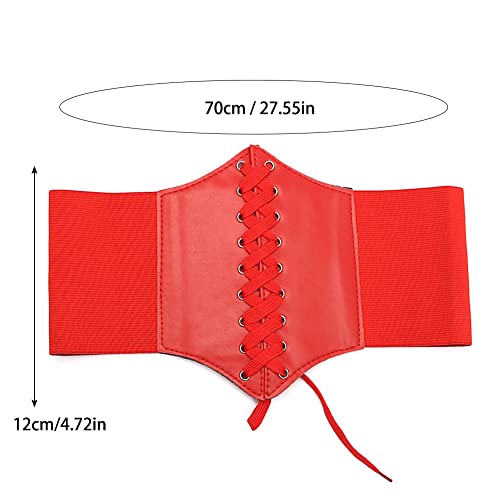 Women Corset Belt for Dresses, Vintage PU Leather Lace-up Waspie Corset Belt Wide Elastic Waist Belt Tied Waspie Belt3
