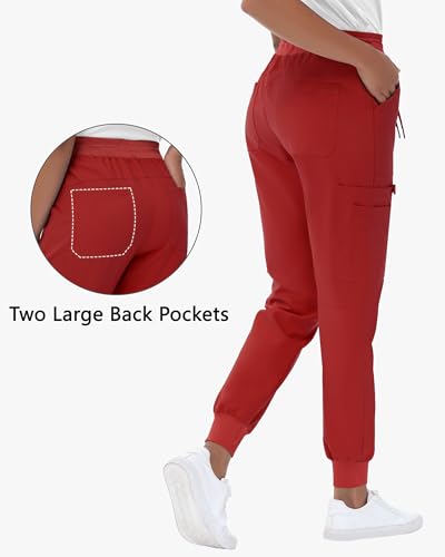 Image of MIVEI High Waisted Jogger Style Scrub Pants for Women - 8 Pockets Medical Bottoms Tapered Yoga Waistband Ribbed Ankle Cuffs