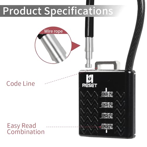 RESET-STS 4 Digit Combination Lightweight Security 40cm Cable Lock, Ideal for Bike Helmet, Scooter, Gate, Shed, Suitcase - Image 4