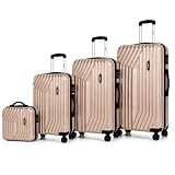 A.M.C. Set 4 Valigie da Viaggio Rigide in ABS con Beauty Case - Set 3 Trolley 4 Ruote Dopp...