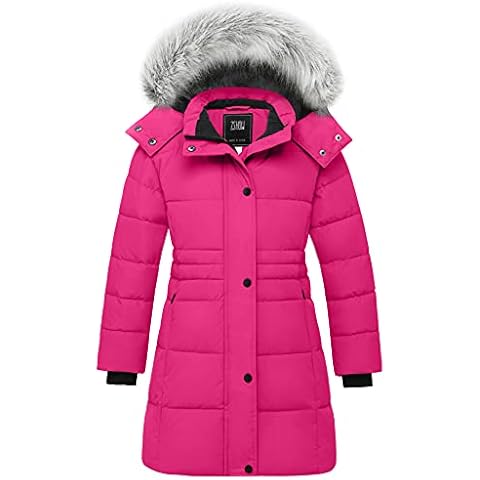 ZSHOW Girls' Long Winter Coat Soft Fleece Lined Padded Parka Hooded Puffer Jacket (Rose Red,18-20) Cover