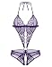 Womens Sexy Halter Teddies One Piece Lace Babydoll Lingerie Crotchless Bodysuit (US M, Purple)