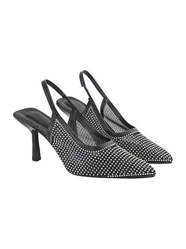 Image of TRYME Women Pointed Toe Stone Embellishment Slingback Heel pencil Sandals
