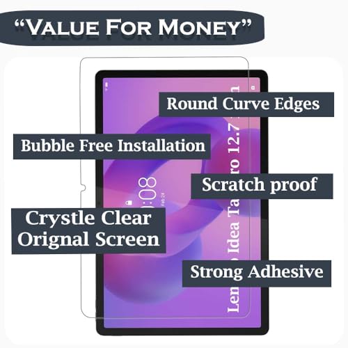 Image of Tough Lee Tempered Glass Screen Guard Protector for Lenovo Idea Tab Pro 12.7 Inch / Yoga Tab Plus 2025 12.7 inch / P12 Tablet (Anti Scratch, FingerPrint, SmudgeProof) (with Easy Installation Kit) (Pack of 1)