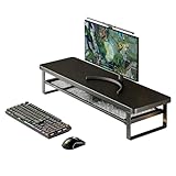 モニター台 卓上 パソコンスタンド 二層式コンピュータ高さ調節スタンド 放熱・収納引き出し付き 頑丈な厚手ボード スペース節約 ケーブル管理機能 ラップトップ冷却 黒 70cm モデル