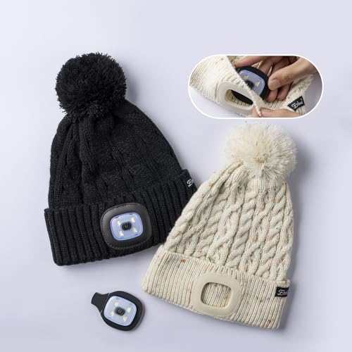 Etsfmoa Unisex Hat with Light for Kids,Winter Knitted Beanie,Gifts for Boys and Girls,Rechargeable Headlamp LED Cap2