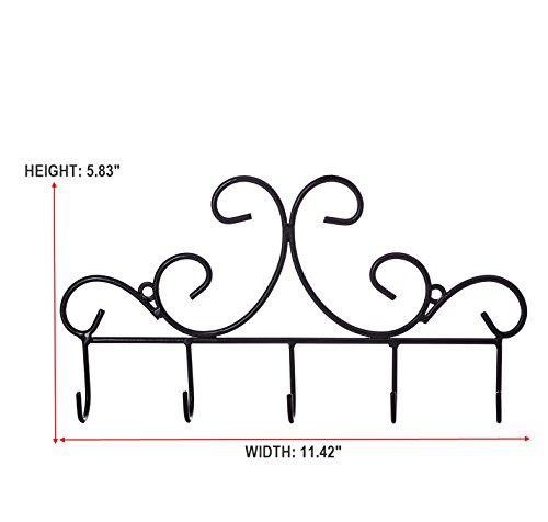 Wall Mounted Metal Hooks/Hangers - Door Hangers/Hooks - Decorative Organizer Rack With 6 Hooks For Keys Clothes Coats Hats Belts Towels Scarves Pots Cups Bags Kitchen Bathroom Garden (Black) (Lsyy001) #TOP2