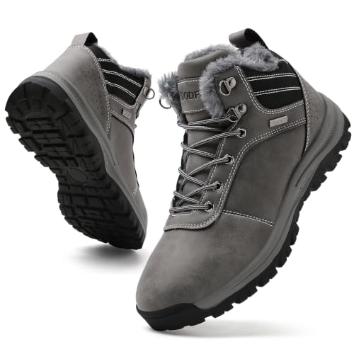 Image of TSIODFO Men's Waterproof Snow Boots Leather Hiking Boot