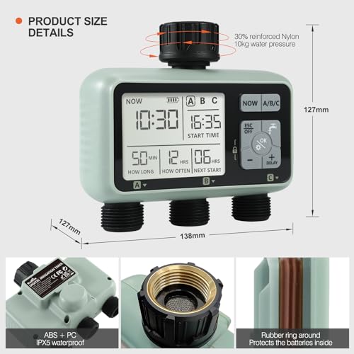 Programmateur arrosage 3 voies extérieur LCD retardateur de pluie - 7