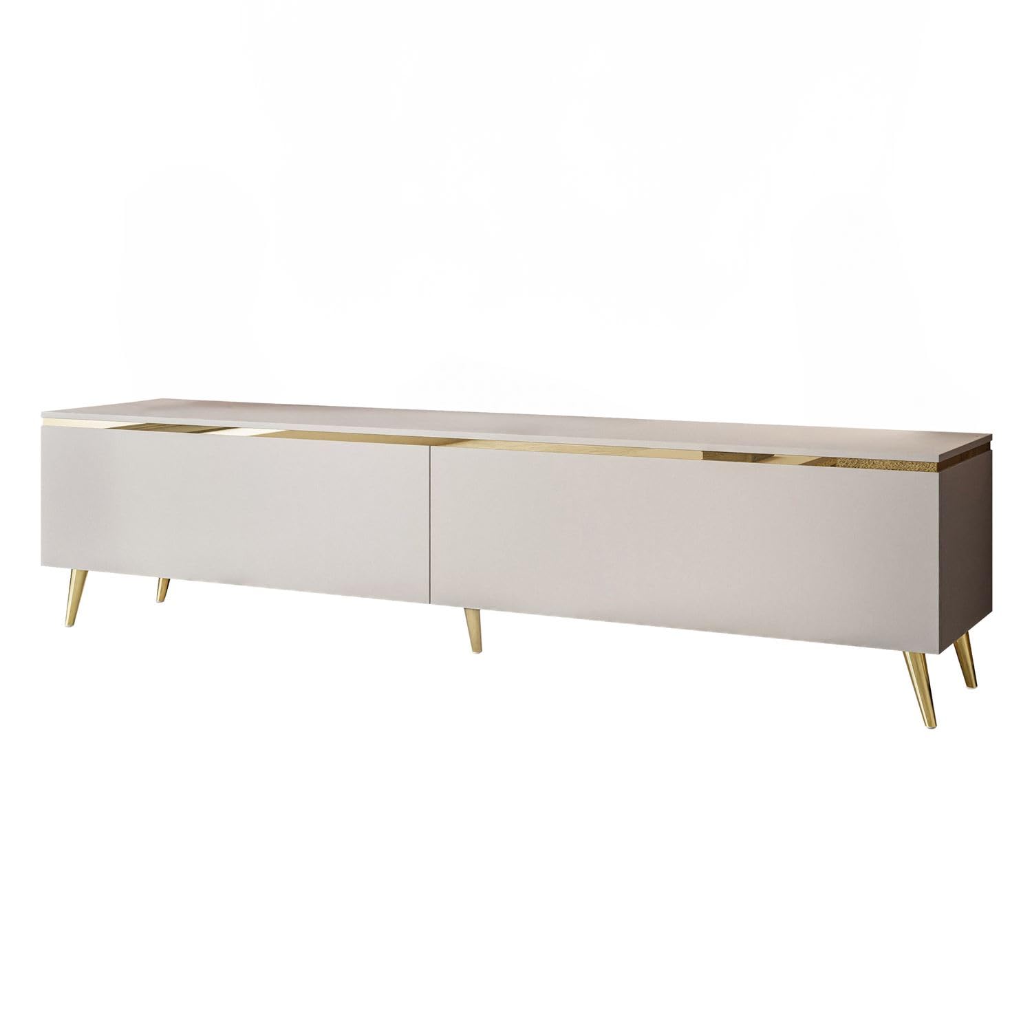 Lookway TV-Schrank Aurora Kaschmir Matt 180 cm Hängeschrank Oder Auf Füßen Gold Dekorative Leiste Mit LED-Option Modernes Wohnzimmermöbel (ohne LED Beleuchtung, Stehend- schräge Gold Chrom Beine)