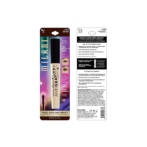 Image of Milani Mascara Volume and Length, Highly Rated Anti-Gravity Brown Black Shade with Castor Oil and Molded Hourglass Shaped Lash Coating Mascara Wand
