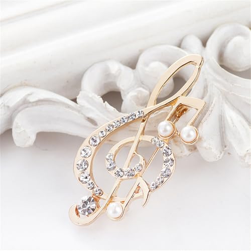Image of 2PCS Music Note Brooch Pin for Women Dainty Elegant Rhinestone Pearl Note Treble Clef Brooch Musician Party Dance Banquet Clothes Accessorie Jewelry