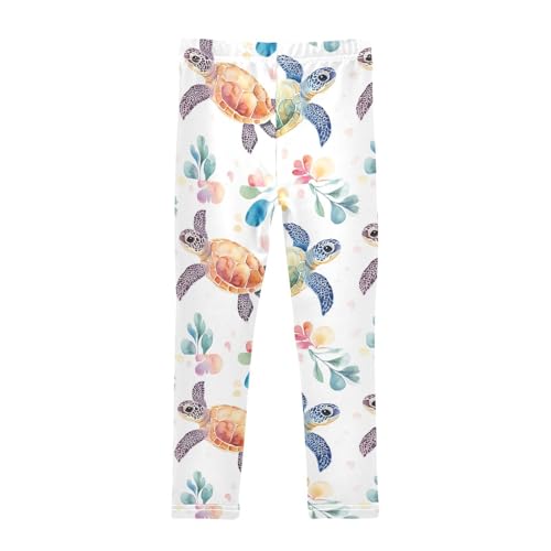 Watercolor Retro Turtles Leaves Girls Leggings Kids Yoga Pants Dance Active Tights 4T2