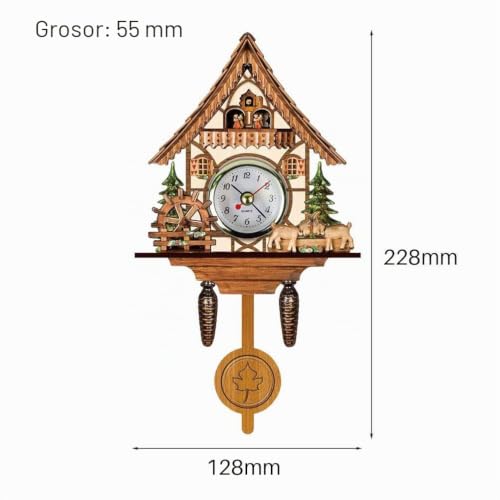 Reloj de cuco de madera Eujgoov con campana oscilante automática a pilas estilo tradicional 5