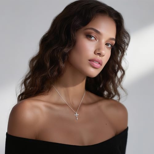 Image of URTHEONE Moissanite Cross Necklace for Women, 925 Sterling Silver 14KGold Plated Necklaces with Sparkling Moissanite Pendant, Faith Women's Jewelry, Trendy Gift for Women Mom Friend