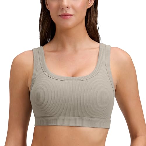 Image of CRZ YOGA Ribbed U Neck Sports Bras | Medium Support, Removable Pads, Casual, Wide Straps, for Women