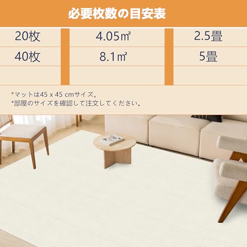 【Amazon 限定ブランド】Piiyoow タイルカーペット 45*45cm 20枚 ジョイントマット ペット カーペット パンチ・タイルカーペット 床マット 適度な厚み ペットフレンドリー すべりどめ 騒音を減らす 吸着力が強い ビッグサイズ 床暖房対応 簡単な洗浄 マルチシーン対応【クリームホワイト】 [2]