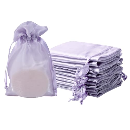 Image of QIANF 20 Pcs Lilac Purple Small Organza Bags 4X6 inch for Wedding Favors with Drawstring, Mini Mesh Gift Bags Jewelry Pouch for Candy Bridal Shower Party Favor Baby Shower Christmas