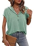 damenmode frühjahr sommer 2019 Dieses einfarbige Kurzarm Kapuzenshirt ist super weich, leicht, nicht leicht zu schrumpfen und klebt im heißen Sommer nicht auf der Haut. Das Material besteht aus Baumwollmischung.