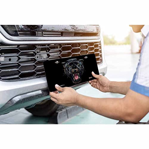 Pehede License Plate Cover Black Panther Roaring Aluminum License Plate For Front Of Car 6X12 Inch #TOP2