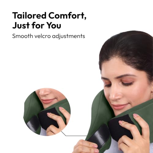 Image of Frido Travel Neck Pillow, 100% Hi-Per Foam, Lightweight Neck Support Pillow, Neck Pillow for Flight Travel, Memory Foam Car Neck Pillow, Adjustable Velcro Straps, Free Travel Pouch (Olive Green)