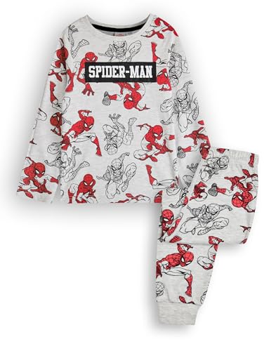 Marvel Spiderman Boys Pajama Set | Kids Superhero Long Sleeve Long Leg Graphic PJs in Grey | Sleepwear Merchandise Gift