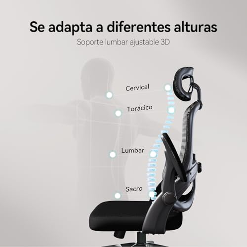 Miniatura 9 de Sihoo M102c Silla Ergonomica Escritorio, Silla De Oficina Grande Y Alta Con Reposabrazos Plegables, Soporte Lumbar Ajustable Silla Escritorio, Silla Oficina Ergonómica Para Uso Doméstico - Negro