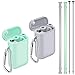Reusable Straws, Funbiz 2 Pack Portable Silicone Collapsible Straw with Case and Extra Long Cleaning Brush for Kids Adult, BPA Free Foldable Travel Drinking Straws for Smoothie Coffee, Green & Grey