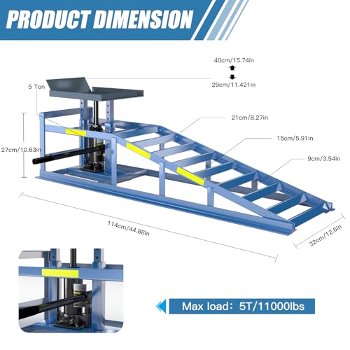 2 Stück Auffahrrampe, 5 T/5000 kg,Schwere Auffahrrampen, Hydraulikölwechselrampe mit integriertem Reflektorstreifen für die Nacht, verstellbare Hubhöhe von 24,9–38,1 cm, Garagenhebebühne